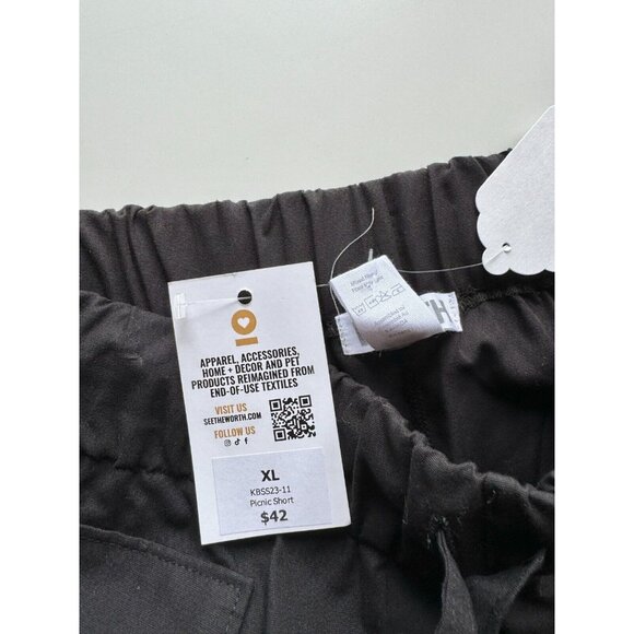 NWT WORTH x GOODWILL Repurposed Picnic Black Blanket Stitch Shorts, Size XL - Picture 12 of 14